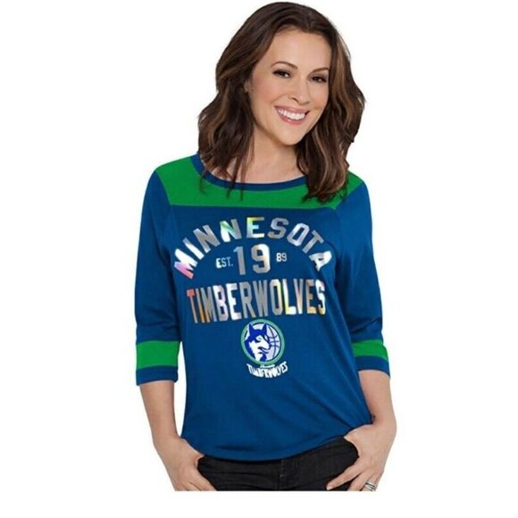 NBA Minnesota Timberwolves Womens Size L Kickoff T-Shirt 3/4 Sleeve Touch Royal - Picture 2 of 5